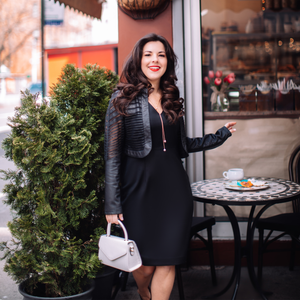 black sheath dress petite Sara Black Petite Sheath Dress with V-Neckline 4