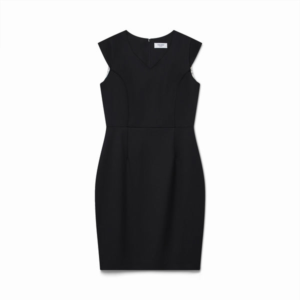 black sheath dress for women Sleeveless from Wool Double-Face / 6 Comfortable stretch crepe lined dress with notch neckline detail Kasper Women's Sleeveless Sheath Dress