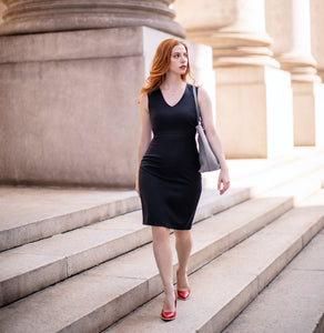 Sara Black Petite Sheath Dress with V-Neckline 4