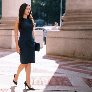 Aiden Navy Petite Sheath Dress with High Neckline – Tigist Petites